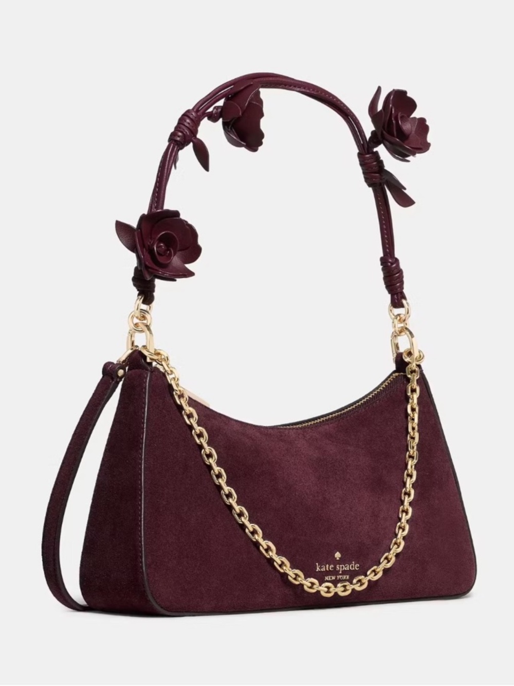 Kate Spade Margot Floral Handle Small Suede Shoulder Bag Grenache Red